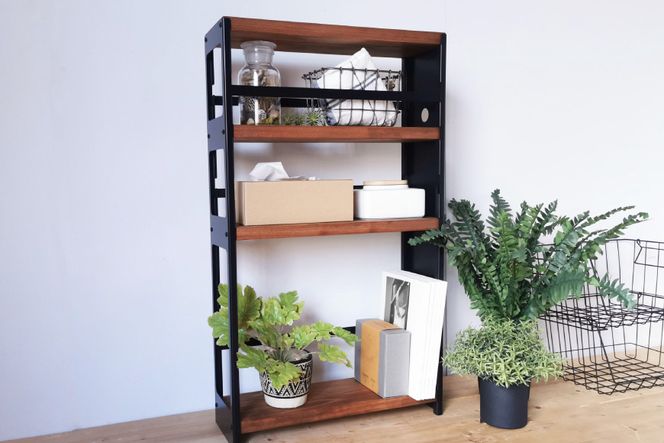 棚 天然木とアイアン マルチラック ブラック 奥行き15cm 完成品｜新星金属製作所 大阪府 守口市 インテリア 家具 隙間収納 キッチンストッカー 洗面所 リビング 無垢材 シンプル 本棚 シェルフ [1033]