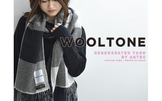 D23-02 WOOLTONE リバーシブルフリンジストール レギュラーサイズ 【BRI（ライトグレー・オフストライプ×無地ライトグレー）】