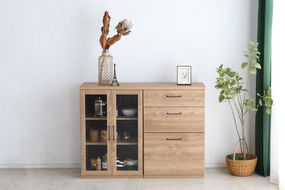 トラクト ガラス扉＋チェスト＋120天板 SN【食器 キャビネット 家具 国産 組み合わせ 収納家具 完成品】(H060671)