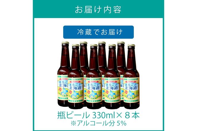 【予約：2024年9月上旬から順次発送】【期間限定】 オホーツクビール 「まるごと北海道」 8本セット ( 地ビール 限定 飲料 お酒 ビール 瓶ビール 北海道 )【028-0030-2024】