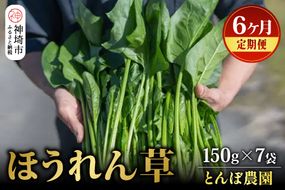 【定期便6回】ほうれん草 約1kg（150g x 7袋）【合計 約6kg】(H091120)