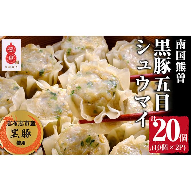 鹿児島県志布志産黒豚使用 南国熊曽黒豚五目シュウマイ 計20個(10個x2パック) p8-121