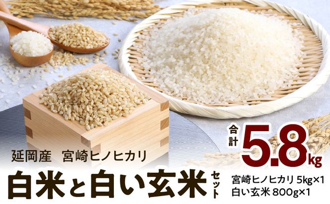 宮崎ヒノヒカリ 延岡産 白米と白い玄米セット 合計5.8kg　N0149-A148