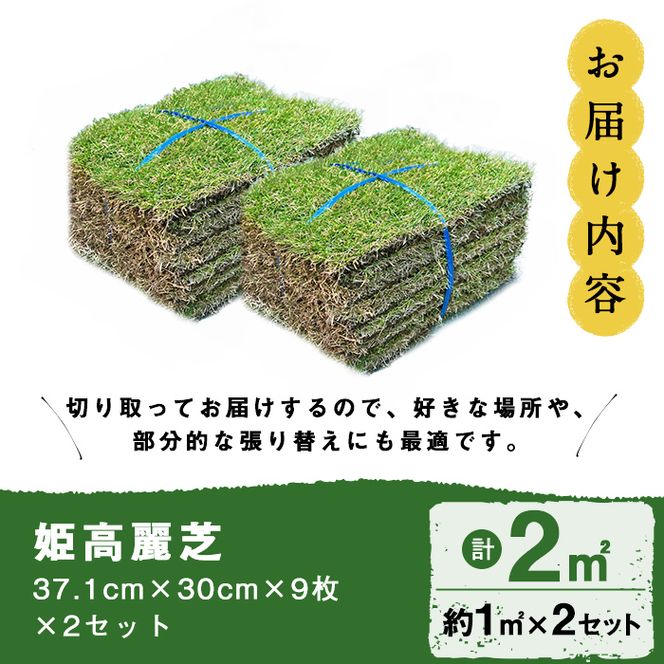 ＜先行予約受付中！R7年1月頃配送予定＞鹿児島県産＜天然芝＞姫高麗芝 2平米(約1平米×2セット) a0-339