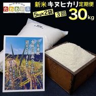 【定期便】令和5年産 米 10kg 3ヶ月 京都丹波産 キヌヒカリ 白米＜JA京都 たわわ朝霧＞ 3回定期便 10kg（5kg×2袋）×3回 計30kg 毎月発送に合わせて精米≪緊急支援品 ふるさと納税 訳あり≫