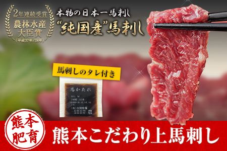 馬刺し 上赤身 ブロック 国産 熊本肥育 冷凍 生食用 たれ付き(10ml×9袋) 100g×9セット 肉 期間限定 絶品 牛肉よりヘルシー 馬肉 予約 平成27年28年 農林水産大臣賞受賞 熊本県長洲町《7月中旬-9月末頃出荷》---ng_fkgakm_bc79_r7_30000_900gt---