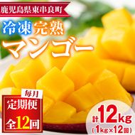 【156951】＜定期便・全12回(連続)＞鹿児島県産！南国の恵み！丸ごと冷凍完熟マンゴー(1kg×12回)果物 フルーツ 果実 冷凍 デザート 国産【甘宮】