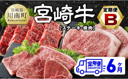 [6ヶ月定期便]宮崎牛定期便B( ステーキ ・ 焼肉 ) 全6回[ 肉 牛肉 国産 宮崎県産 宮崎牛 黒毛和牛 和牛 ステーキ 焼肉 4等級 A4ランク ] [E11134t6]