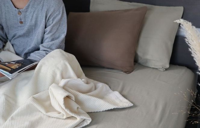 G1962 【tissu de coton/ダブルガーゼ】シングルフラットシーツ＆ピローケースセット（オリーブ）