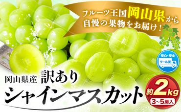 【先行予約】訳あり シャインマスカット 約 2kg 3~5房《2024年9月中旬-11月上旬頃より発送予定(土日祝除く)》岡山県 浅口市 シャインマスカット ぶどう フルーツ 果物 贈り物 ギフト 国産 岡山県産 送料無料---124_c176_9c11j_24_18000_4---