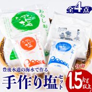 手作り塩セット(合計1.5kg以上・4種) 塩 ソルト 海水塩 しお なずなの塩 天日干し 食品 保存 調味料 漬物 梅干し 塩漬け 大分県 佐伯市【HD188】【さいき本舗 城下堂】