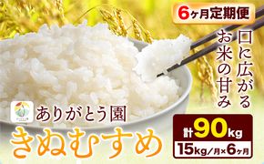 【6ヶ月定期便】 令和6年産 米 岡山県産 きぬむすめ 白米 15kg ありがとう園《お申込み月の翌月から出荷開始》岡山県 矢掛町 米 コメ 一等米 定期便 定期---osy_aekhtei_23_160000_mo6num_15---