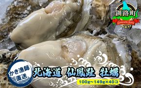 北海道 仙鳳趾産 牡蠣 100g～149g×40コ＋かきナイフ付きかき漁師直送 K1-5＜センポウシ : 釧路町の東 厚岸湾の西 カキの名産地＞　121-1266-08