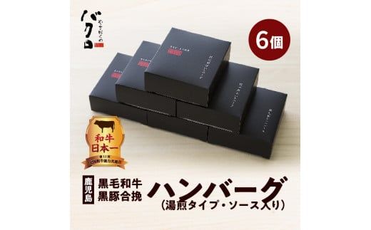 鹿児島黒毛和牛×鹿児島黒豚合挽ハンバーグ（湯銭タイプ・ソース入り）6個　K130-007