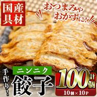 国産豚肉使用！手作りニンニク餃子(計100個・10個×10パック)国産 ギョウザ ぎょうざ お肉 にんにく おかず 惣菜 おつまみ【スーパーよしだ】akn058-06