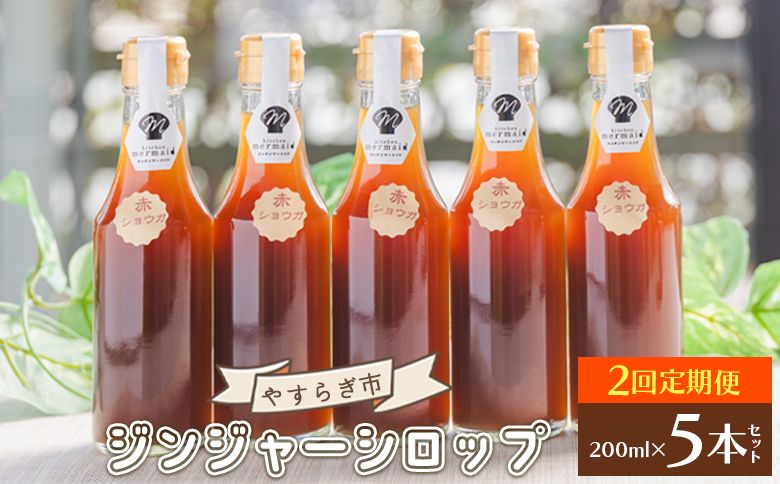 [2回定期便]やすらぎ市 ジンジャーシロップ200ml×5本 - 赤生姜 ショウガ あか しょうが 贈り物 おすそ分け 特産品 ジンジャーエール 料理 調味料 手作りドリンク Wyr-0055