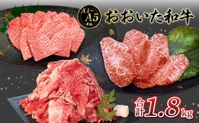 【A01122】厳選A4～A5等級 おおいた和牛 ミスジステーキ用・ミスジ焼き肉用・切り落としセット 合計1.8kg