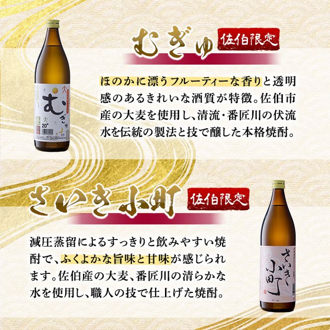 ＜定期便・全6回 (連続)＞大分麦焼酎飲み比べセット (900ml×4本×6回) 大分県産 国産 毛利 ぶんご太郎 さいき小町 むぎゅ ご当地 お取り寄せ 焼酎 麦 ハイボール 糖質ゼロ 20度 セット 4本 大分県 佐伯市【AN107】【ぶんご銘醸 (株)】