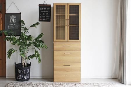 トラクト ガラス扉＋チェスト NA 【食器 キャビネット 家具 国産 組み合わせ 収納家具 完成品】(H060644)