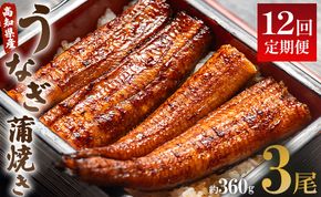 うなぎ 定期便 12回 うなぎ蒲焼き120g 3尾(無頭) 魚介 国産 海鮮 魚 かばやき 鰻 ウナギ 惣菜 おかず お手軽 加工品 加工食品 冷凍 Wun-0030
