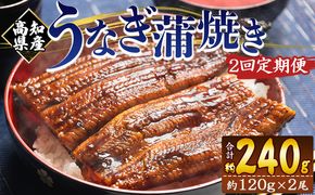 国産 うなぎ 定期便 100g～120g 2尾 2回 蒲焼き 高知県産 養殖 魚介 国産 海鮮 魚 かばやき 鰻 ウナギ 惣菜 おかず お手軽 加工品 加工食品 冷凍 Wfb-0037