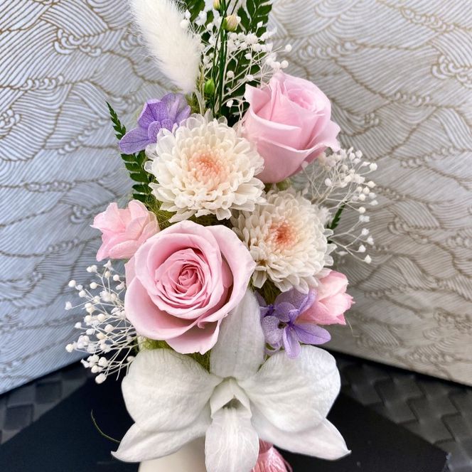 AJ013-1 プリザーブドフラワーアレンジ 【心音(ここね)/ 桃】春日部市 シュガーパイン