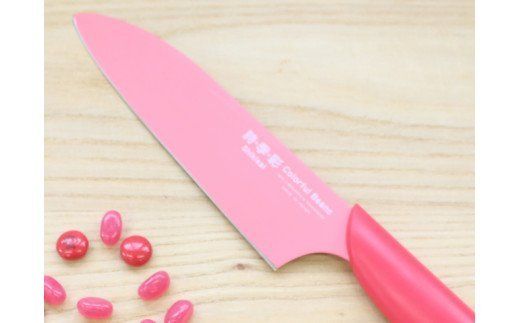 H7-82 カラフルビーンズ 三徳包丁 赤色 フッ素コーティング