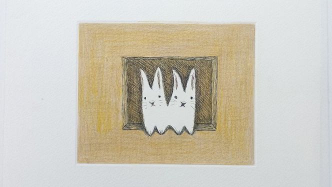【 限定 1点 】 「 窓 ･ ふたり 」 うさぎ ウサギ 絵画 絵 アート アトリエ 飛動庵 [BG42-NT]