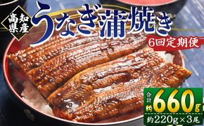 うなぎ 国産 定期便 6回 約220g 3尾 蒲焼き 高知県産 養殖 魚介 国産 海鮮 魚 かばやき 鰻 ウナギ 惣菜 おかず お手軽 加工品 加工食品 冷凍 Wfb-0067