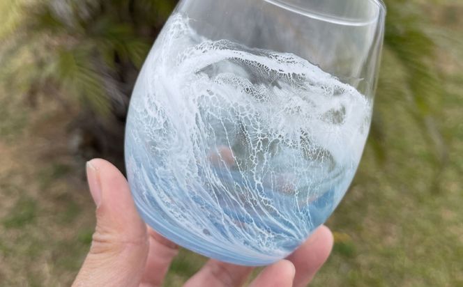 レジンアートワイングラス【波のグラス】ブルー
