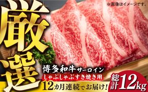 【全12回定期便】【厳選部位】博多和牛 サーロイン しゃぶしゃぶすき焼き用 1kg（500g×2p）《築上町》【MEAT PLUS】肉 お肉 牛肉[ABBP144]