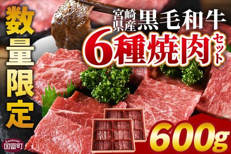 数量限定 ＜宮崎県産黒毛和牛(経産)6種焼肉セット 600g＞翌月末迄に順次出荷【 国産 黒毛和牛 牛肉 牛 精肉 焼き肉 焼肉 サーロイン リブロース 肩ロース ウデ モモ バラ 贈答品 ギフト 贈り物 グルメ ミヤチク 宮崎県 国富町 】【b0750_my】