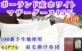 羽毛布団 セミダブル 羽毛掛け布団 100番手 【ポーランド産マザーグース95%】 羽毛ふとん 羽毛掛けふとん 【ダウンパワー440】 本掛け羽毛布団 本掛け羽毛掛け布団 寝具 冬用 羽毛布団 FAG179