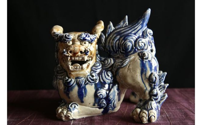 人間国宝一門　金城敏徳 作　緑釉立シーサー（中）1対 人間国宝一門金城敏徳 作緑釉立シーサー（中）1対