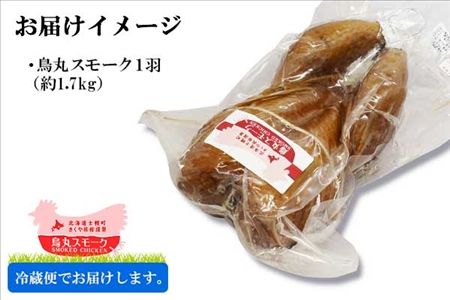 北海道 鳥丸スモーク 1羽 約1.7kg クリスマス きくや旅館 丸鶏 スモーク 鶏肉 スモークチキン パーティー 国産 鳥肉 とり肉 燻製 くん製 おつまみ 肴 手作リ 薫製 無添加 詰め合わせ お取り寄せ 送料無料 十勝 士幌町【K07】