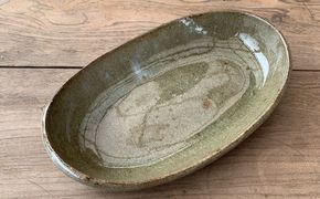 【仲哀焼鏡山窯元】カレー皿 みかん灰 (縦 26.5cm / 横 15.5cm / 高さ 4cm) 皿 陶器 陶磁器 食器