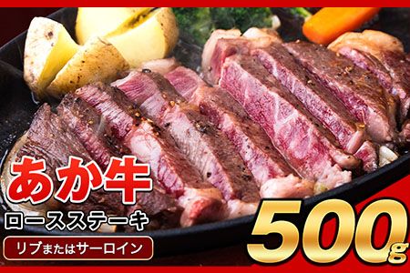 あか牛(褐毛和種)ロースステーキ (リブまたはサーロイン) 250g×2 500g 熊本県産 肉 和牛 牛肉 赤牛 あかうし リブロース サーロイン 冷凍 [30日以内に出荷予定(土日祝除く)]送料無料---gkt_fakasteak_30d_24_15000_500g---