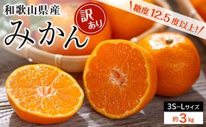 和歌山県産 糖度 12.5度以上 訳あり みかん 3kg 3Ｓ～Ｌサイズ混合【MG56】 303446_AB96091