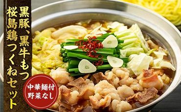 黒豚・黒牛もつ・桜島鶏つくねセット【中華麺つき野菜なしVer】 464686_H621