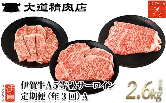 【化粧箱入り 伊賀牛】A5サーロイン 3回定期便コースA 242161_BE017