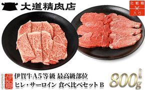 伊賀牛 A5 ヒレ・サーロイン 焼肉セットB 計約800g【最高級部位2種食べ比べ】 dido0029-1