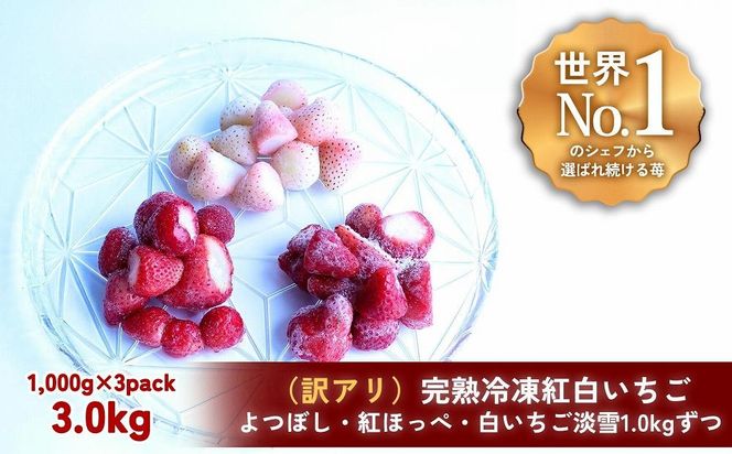 【訳アリ/食べ比べ】完熟冷凍苺「紅ほっぺ＆淡雪＆よつぼし 1.0kg × 3種類」化粧箱入【果実まるごとアイス】 242161_DY013