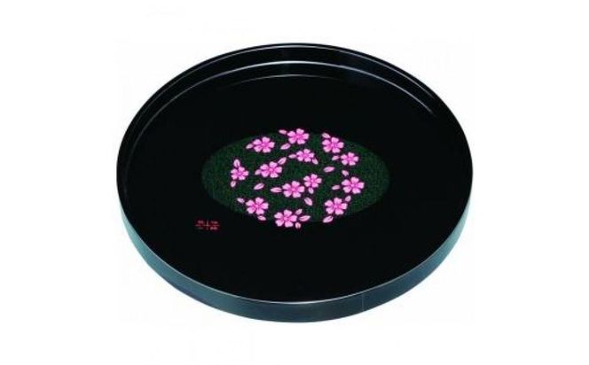 木製丸盆 30cm 黒 花咲小路【YG393】 303446_CC46