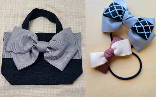 ハンドメイド作家作品】candy bag ( グレー )& ヘアゴム 1個 セット《築上町》【＊serendipity＊】 [ABAS015]