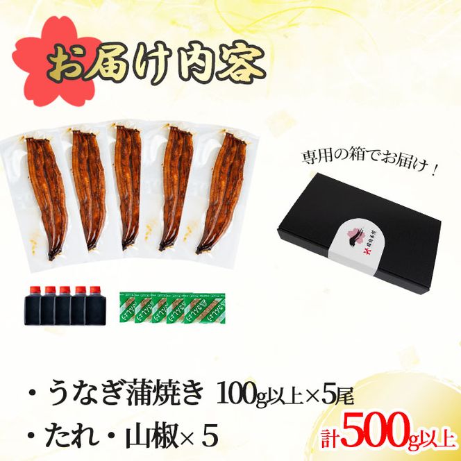 桜林養鰻のうなぎ蒲焼 計500g以上(100g以上×5尾) b7-016