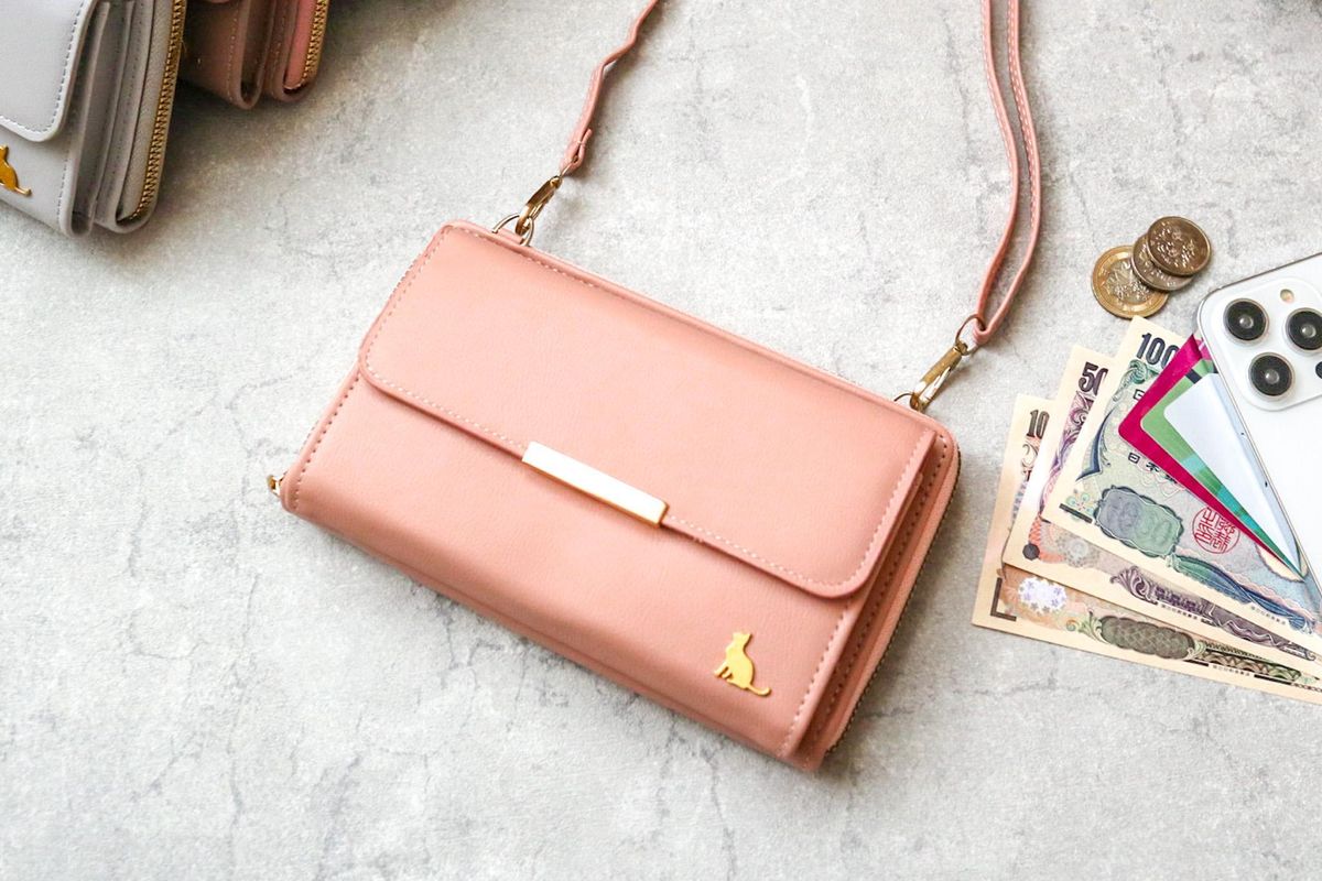 スマホショルダー 財布 ねこ ショルダーウォレット スマホポシェット スマホポーチ 猫 [ピンク] 232238_CM025VC04-PR