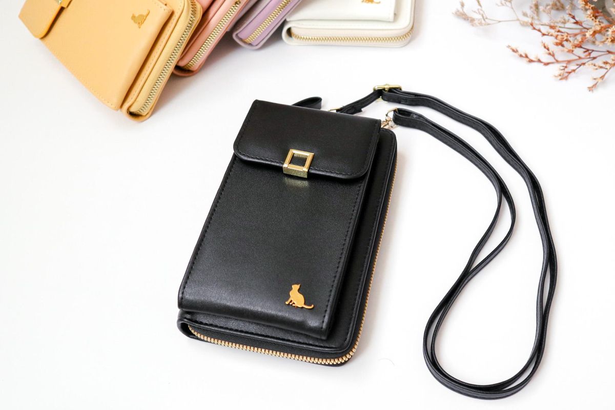 お財布ショルダー スマホショルダー スマホポーチ 猫 スマホポシェット [ブラック] 232238_CM026VC02-PR