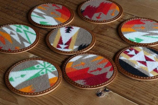 本革レザーコースターｘPENDLETON　【Tucson Khaki】2個セット　Z104VC03