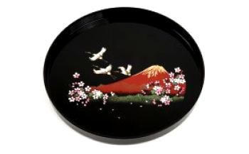 紀州漆器 尺 丸盆 富士に桜 ［YS13］ 303446_CR014