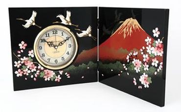 屏風時計富士に桜（木製・カシュー漆塗）【紀州漆器】 303446_303446_CR045